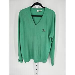 VTG Aureus Men's Long Sleeve Green V-neck Dayton Ohio Acrylic Sweater Size XL